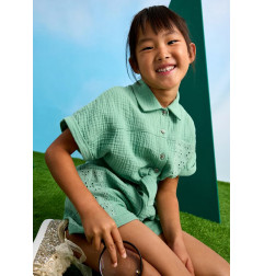 Conjunto pantalón corto perforado y blusa niña menta-Mayoral