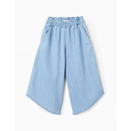 Pantalón Vaquero Cintura Paperbag para Niña 'Wide Leg', Azul Claro-Zippy