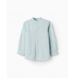 Camisa con Cuello Mao y Mangas Plegables para Niño, Verde Agua-Zippy