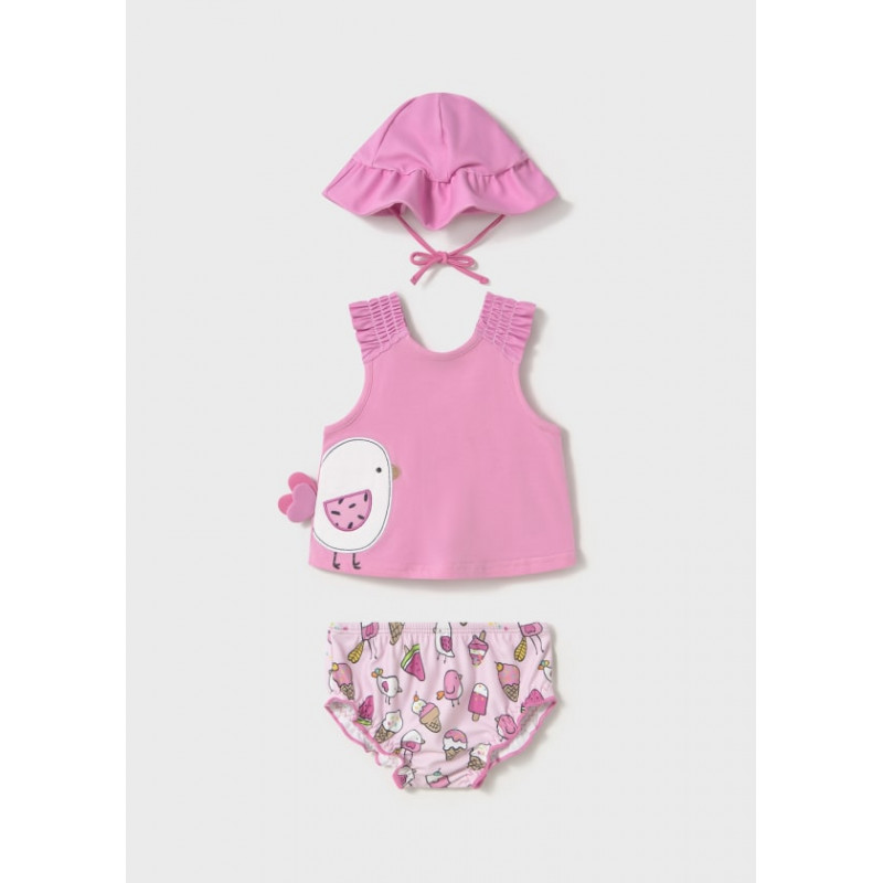 Conjunto 3 piezas baño protección solar recién nacida chicle-Mayoral