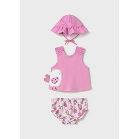 Conjunto 3 piezas baño protección solar recién nacida chicle-Mayoral
