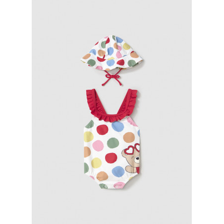 Bañador con gorro protección solar recién nacida rojo-Mayoral